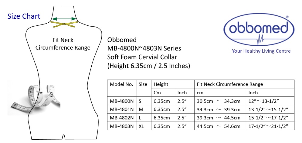 MB-4800N 2.5 Inch Soft Foam Cervical Collar – (S) 34 x 6.5 x 2.5 cm / 13.5 x 2.5 x 1 inches